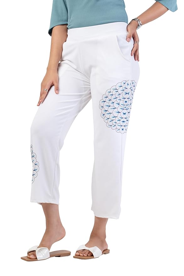Women's Trousers with Blue Floral Print