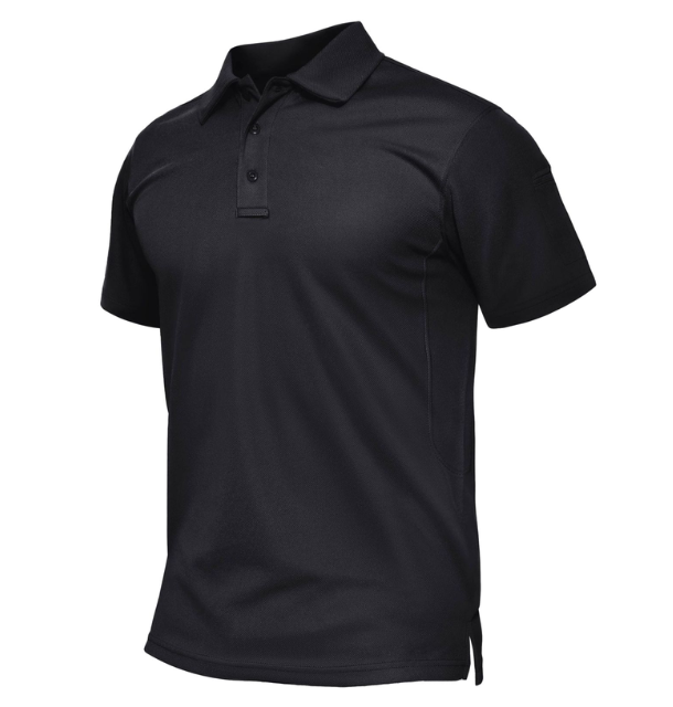 Black Microfiber Polyester Polo Neck T shirt
