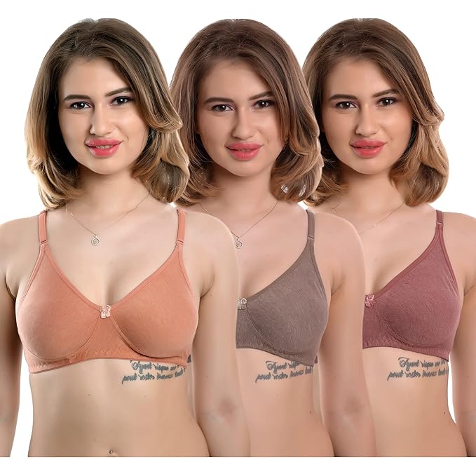 Women's Cotton Non-Padded Wire Free Full Coverage Bra Multicolored