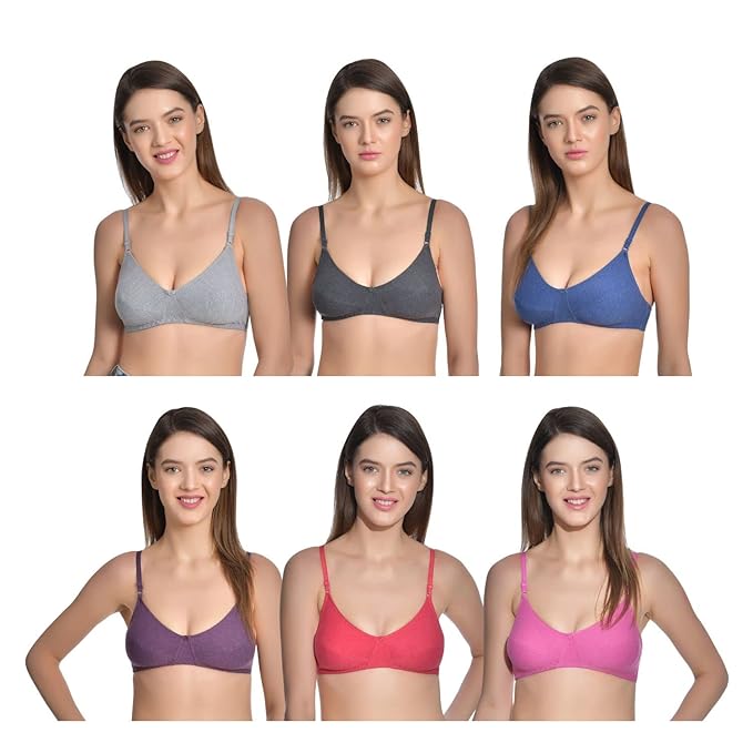 Women's Cotton Non-Padded Non-Wired Solid Multicolor Bra