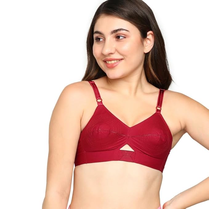 Women's Single Layered Full Coverage Non Wired Non Padded 100% Cotton, Conical Cup, Back Closure, Everyday