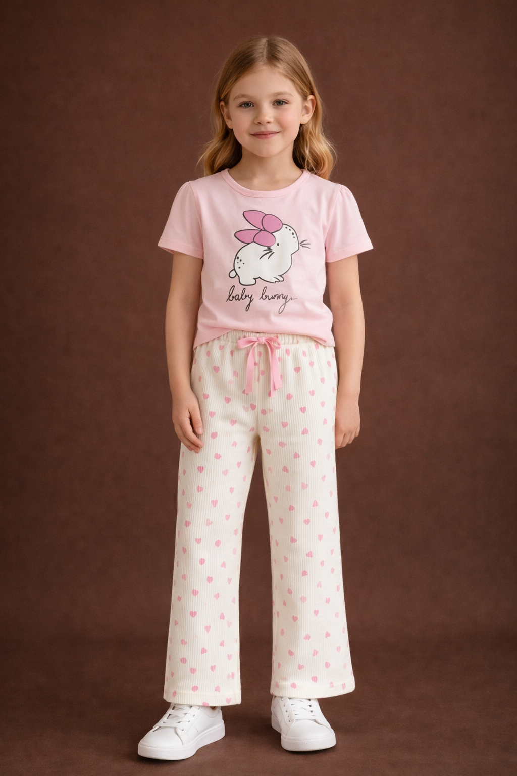 YUKTH KIDS Girls Cotton Bunny Graphic & Heart Print Set