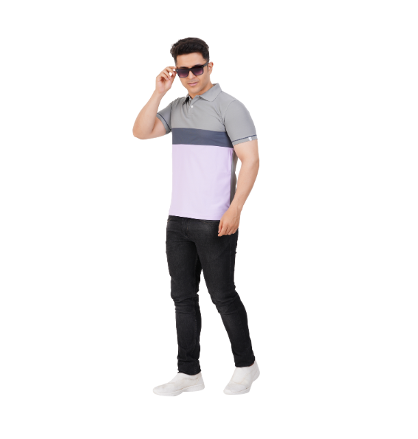 GSN Ash Grey Colorblock Polo T shirt