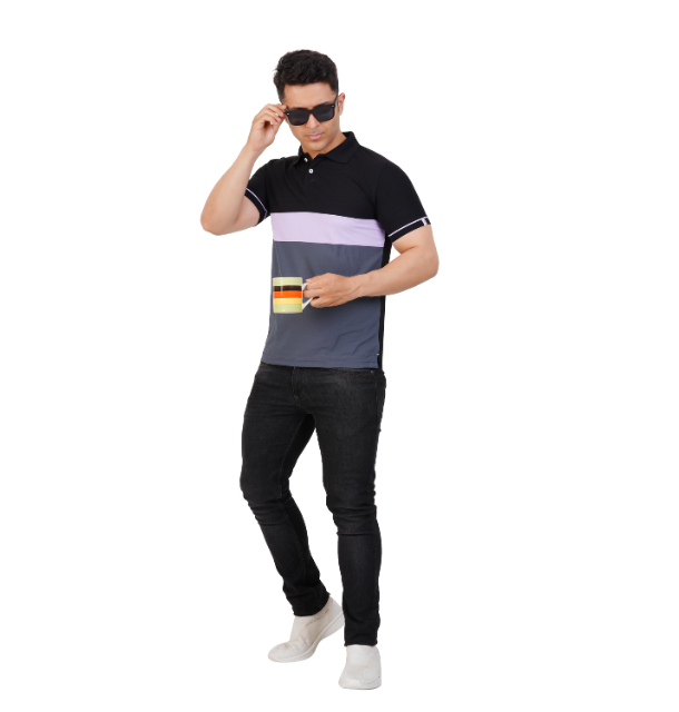 GSN Black Colorblock Polo T shirt