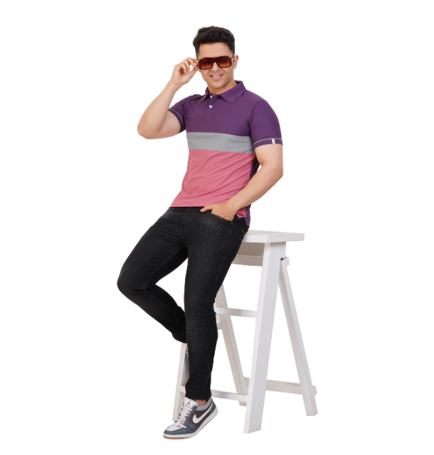 GSN Plum Purple Colorblock Polo T shirt