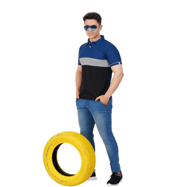 GSN Royal Blue Colorblock Polo T shirt