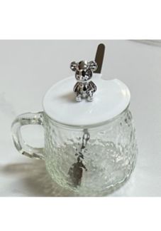 Bear Lid Glass cup with SS Spoon