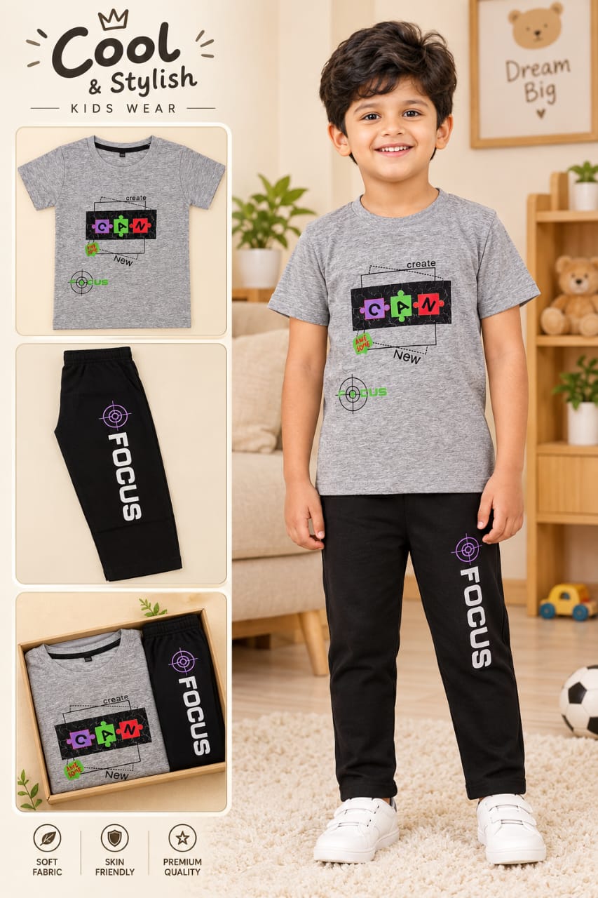 2yrs to 12yrs(7 size) Boys Kidswear T-Shirt & Track Pant Combo Set – Stylish Printed Casual Wear