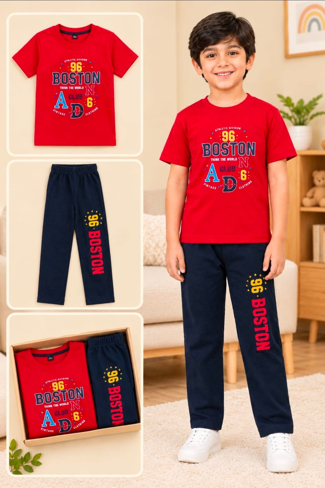 2yrs to 12yrs(7 size) Boys Kidswear T-Shirt & Track Pant Combo Set – Stylish Printed Casual Wear