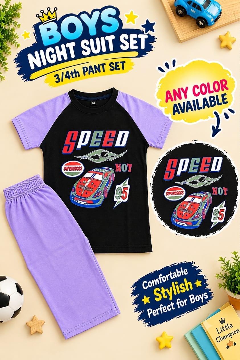 1yrs to 7yrs(4 size) (Random Colour & Print) Boys Printed T-Shirt & 3/4 Pant Set – Casual Kidswear