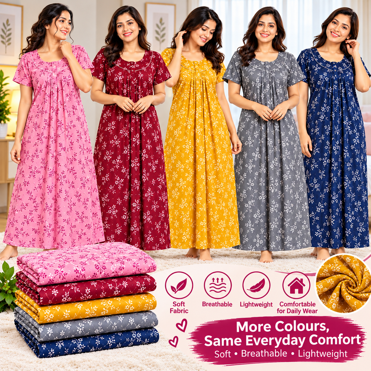 Mixed Combo Women’s Printed Nighty – Comfortable Daily Wear Nightdress