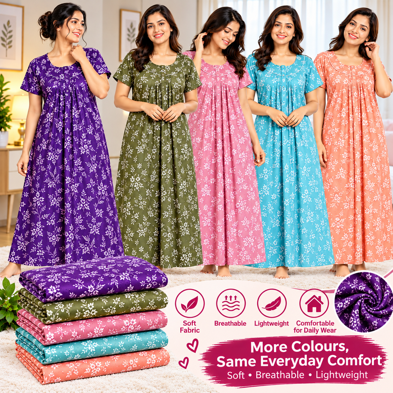 Mixed Combo Women’s Printed Nighty – Comfortable Daily Wear Nightdress (copy)