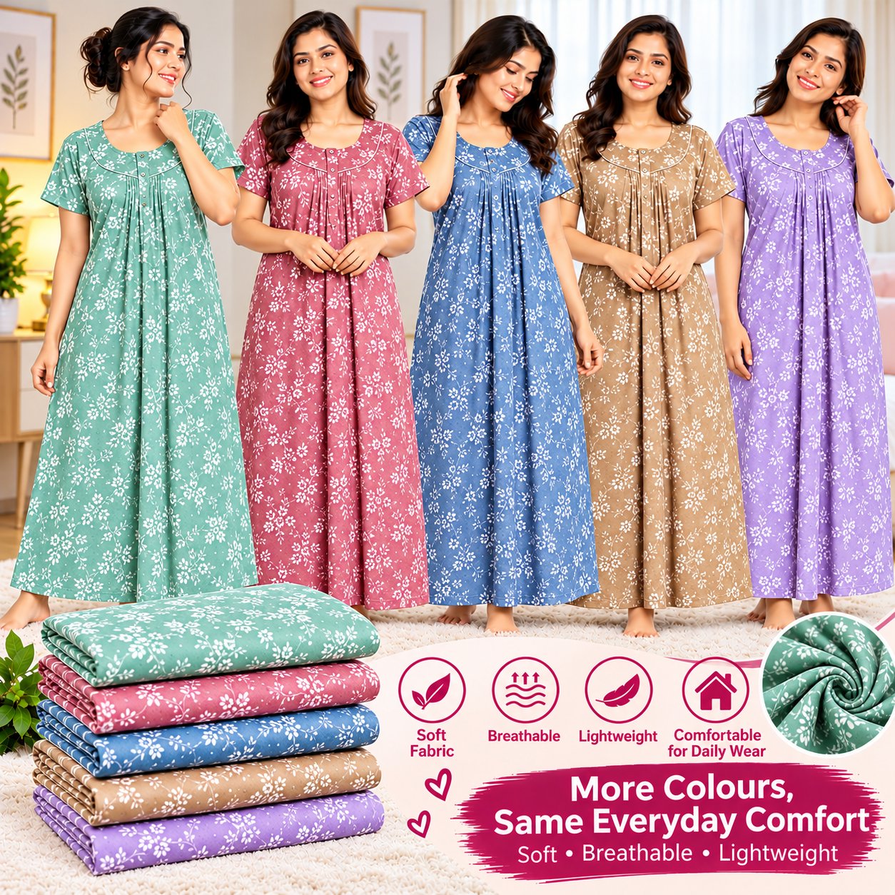 Mixed Combo Women’s Printed Nighty – Comfortable Daily Wear Nightdress