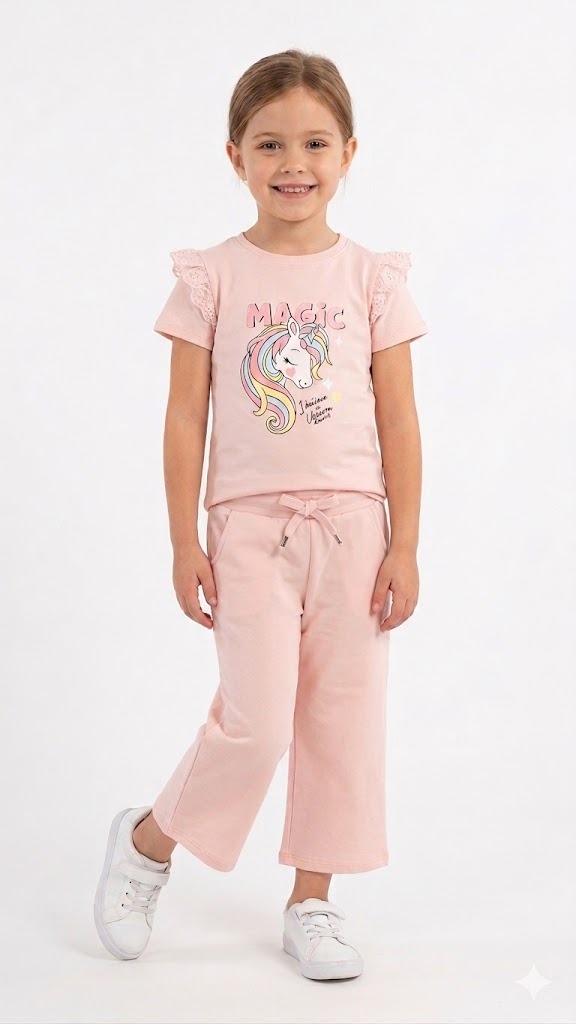 YUKTH KIDS Girls Soft pink cotton blend printed T-shirt and Trouser set