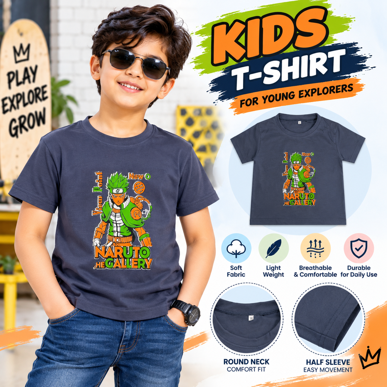 ( 2yrs to 4yrs ) Random Colour Kids Graphic Printed T-Shirt – Round Neck Half Sleeve