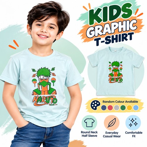 ( 2yrs to 4yrs ) Random Colour Kids Graphic Printed T-Shirt – Round Neck Half Sleeve