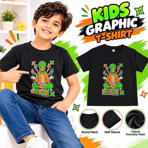 ( 2yrs to 4yrs ) Random Colour Kids Graphic Printed T-Shirt – Round Neck Half Sleeve