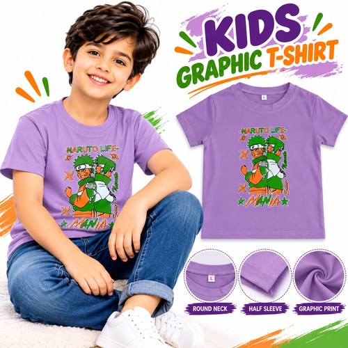 ( 2yrs to 4yrs ) Random Colour Kids Graphic Printed T-Shirt – Round Neck Half Sleeve