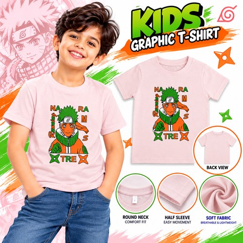 ( 2yrs to 4yrs ) Random Colour Kids Graphic Printed T-Shirt – Round Neck Half Sleeve