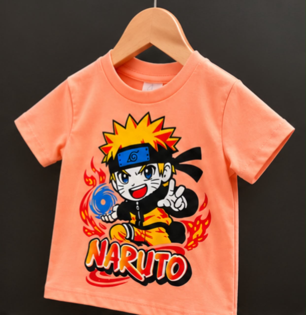 ( 3 to 4yrs ) Kids’ Naruto Printed T-Shirt – Peach Color Short Sleeve Anime Graphic Tee