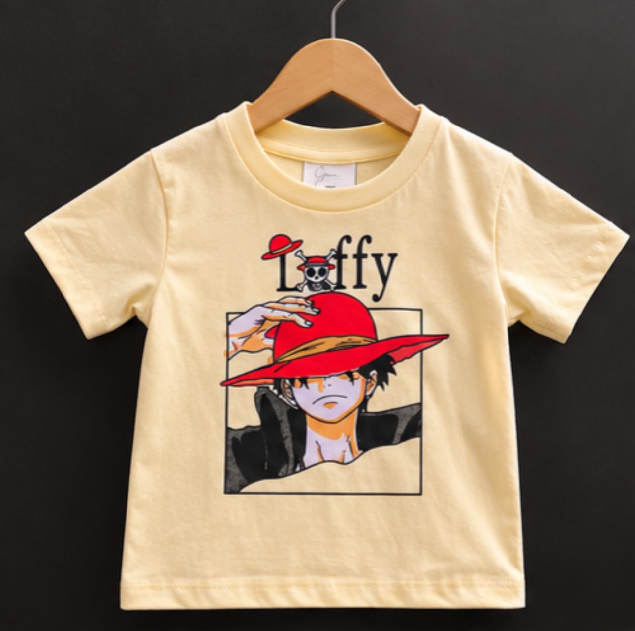 ( 12 to 18 Months ) Kids’ One Piece Luffy Printed T-Shirt – Light Yellow Anime Graphic Short Sleeve Tee