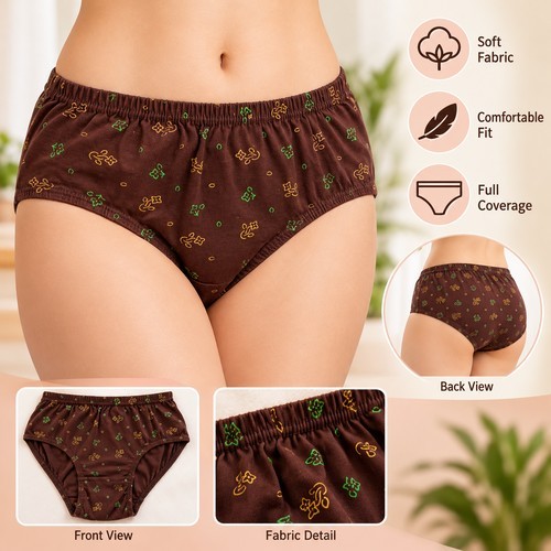 Women’s Brown Printed Briefs – Soft Fabric, Comfortable Fit ( XL Size )