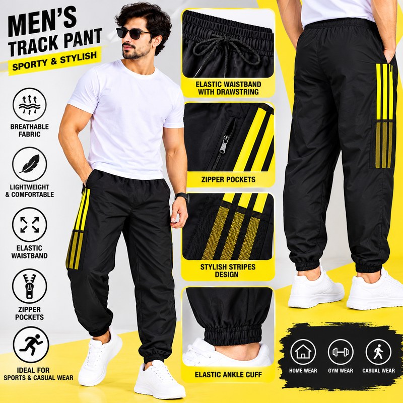 Men’s Track Pants – Random Color Sporty Joggers with Side Stripes and Elastic Cuffs ( XXL Size )