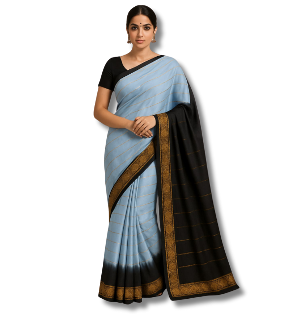 TIE DYE COTTON SAREE - GREY/BLACK