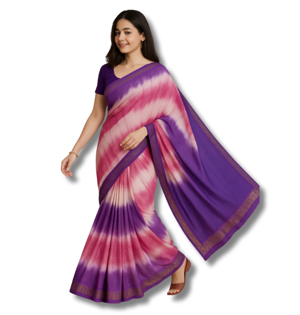 TIE DYE COTTON SAREE - VIOLET/ROSE/L PINK