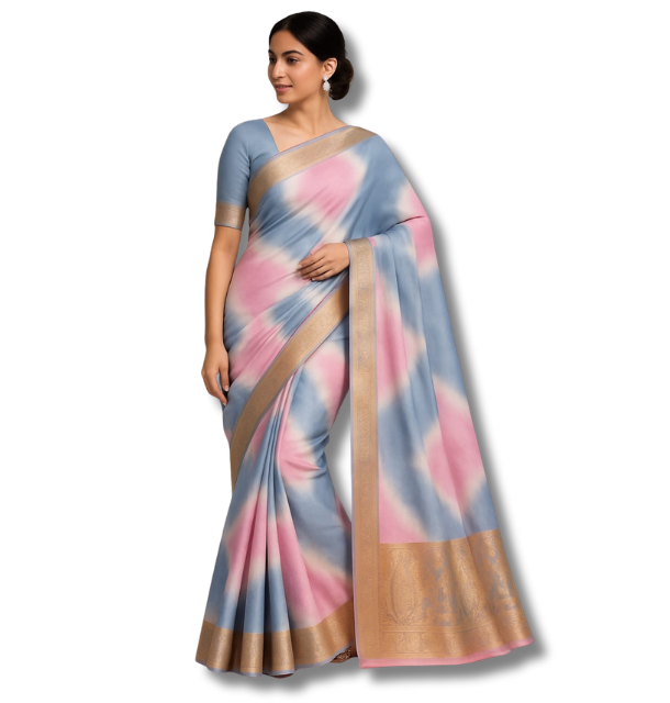 TIE DYE COTTON SAREE - PINK/GREY