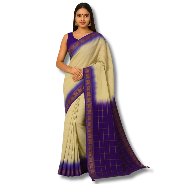 TIE DYE COTTON SAREE - VIOLET/TAN