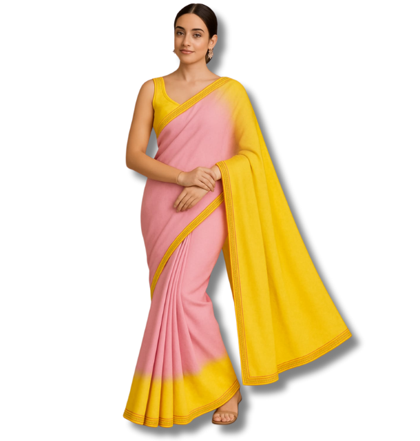 TIE DYE COTTON SAREE - PINK/YELLOW
