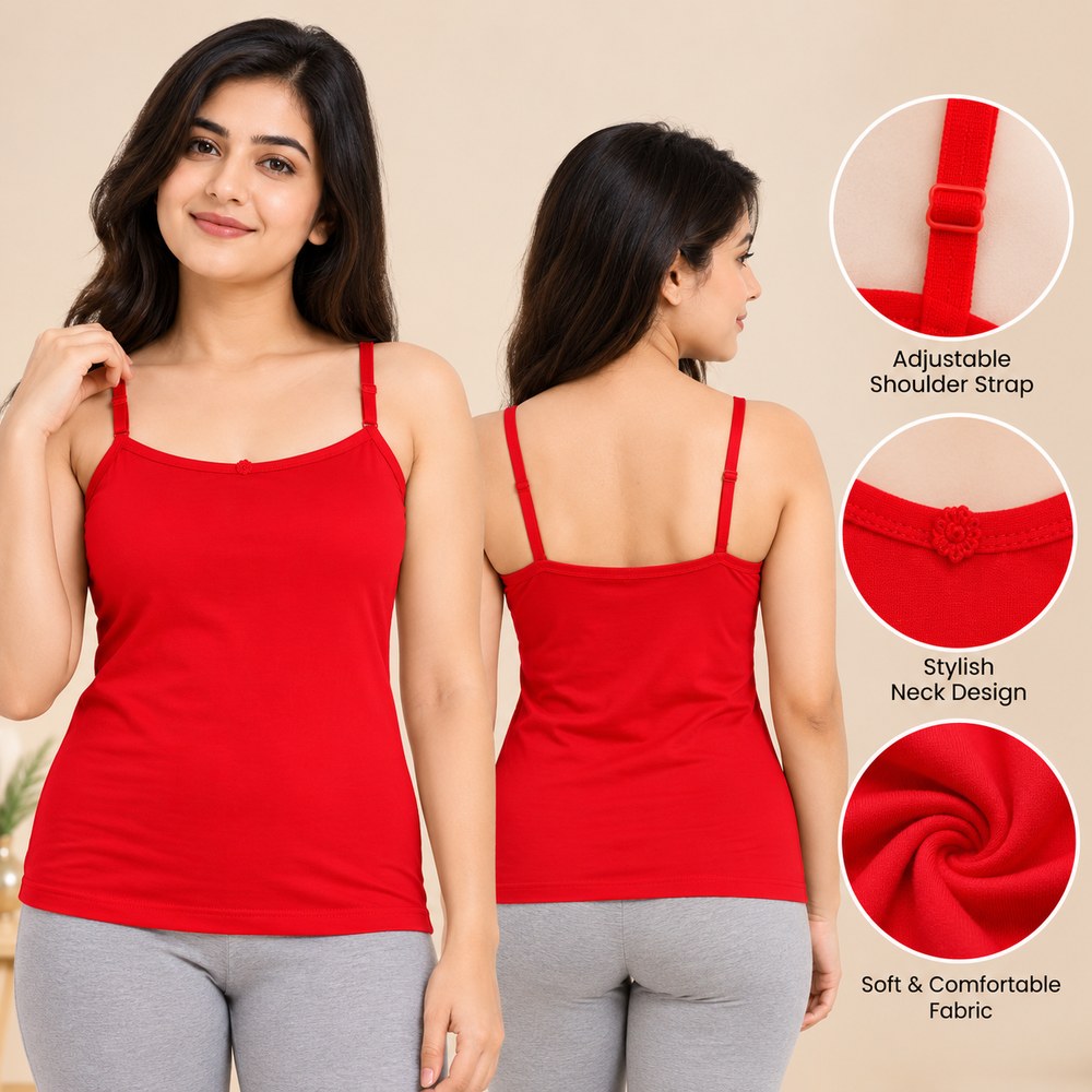 ( S Size ) Women's Red Camisole Top with Adjustable Straps – Soft & Comfortable Innerwear