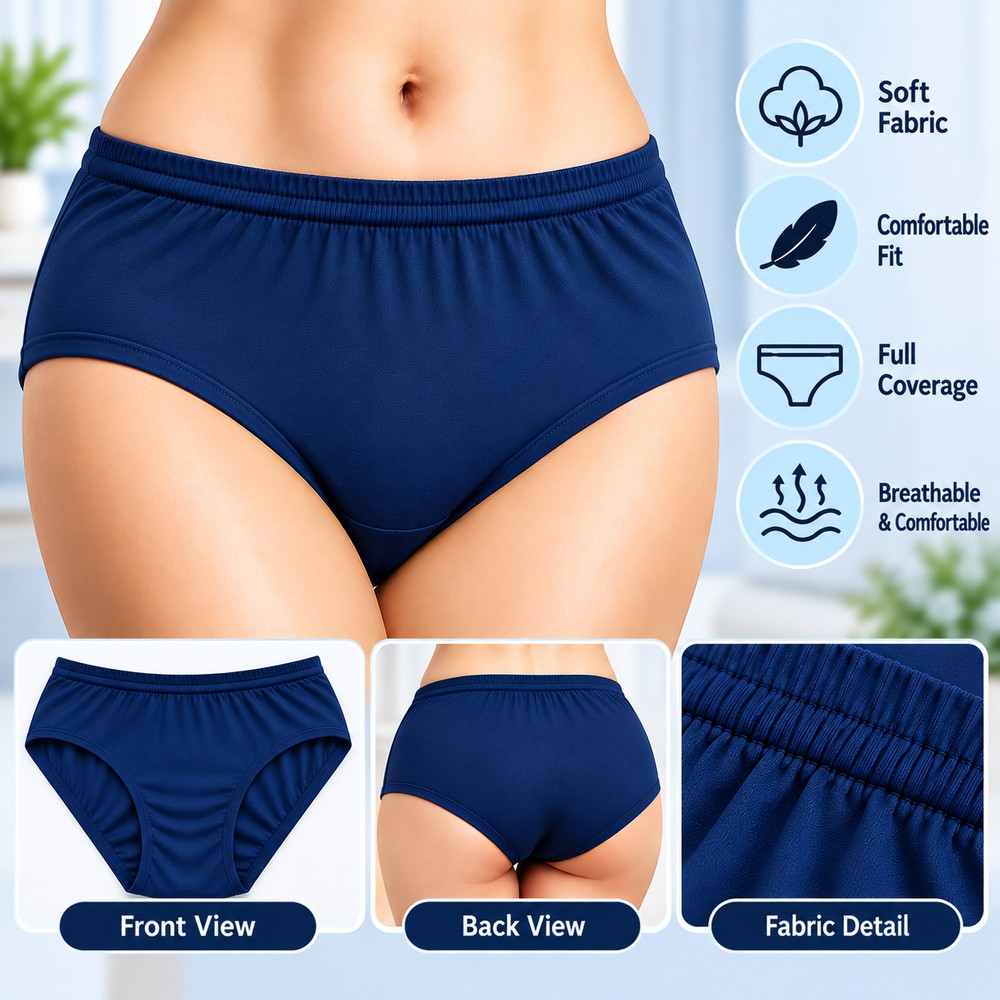 Women’s Navy Blue Cotton Brief Panty – Soft, Comfortable & Full Coverage