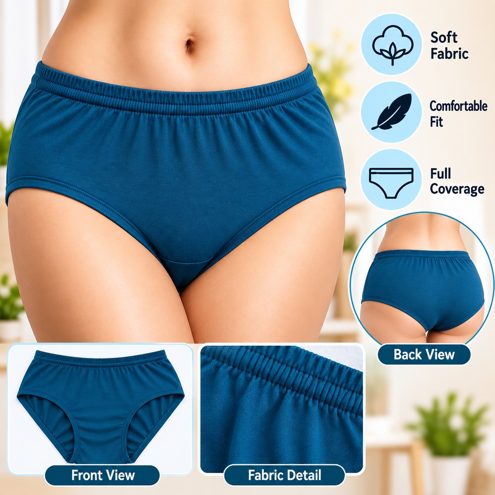 Women’s Teal Blue Brief Panty – Soft Fabric, Comfortable Fit & Full Coverage
