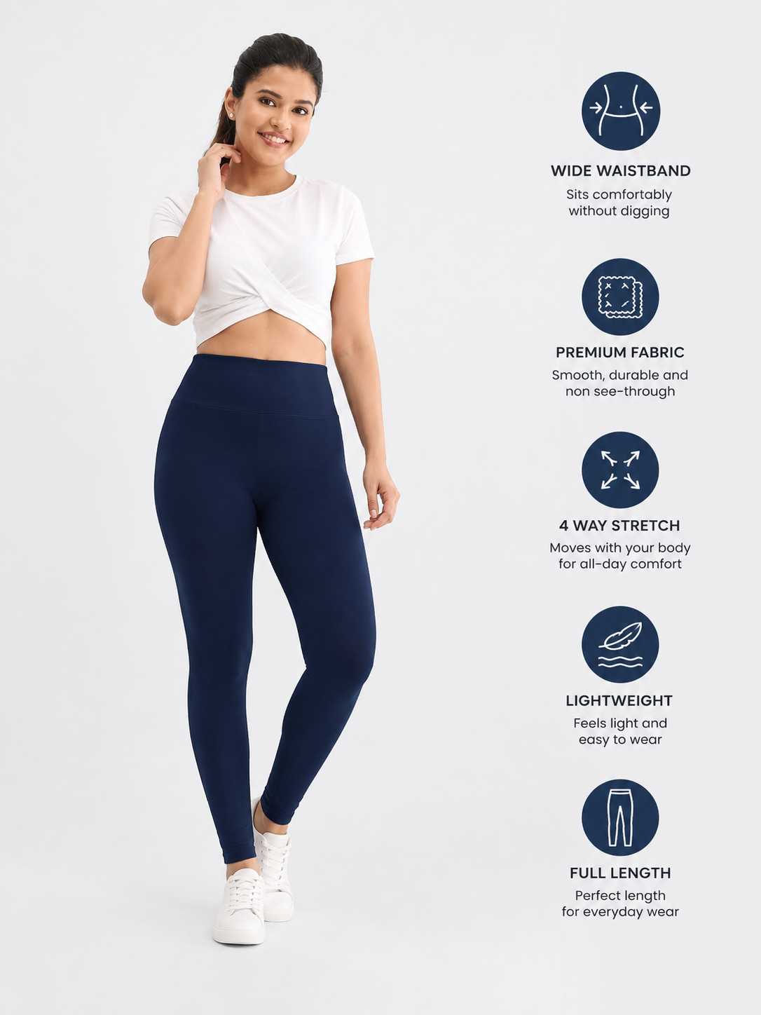 Cotton Lycra Leggings NAVY - ultra soft (Mixed Size)