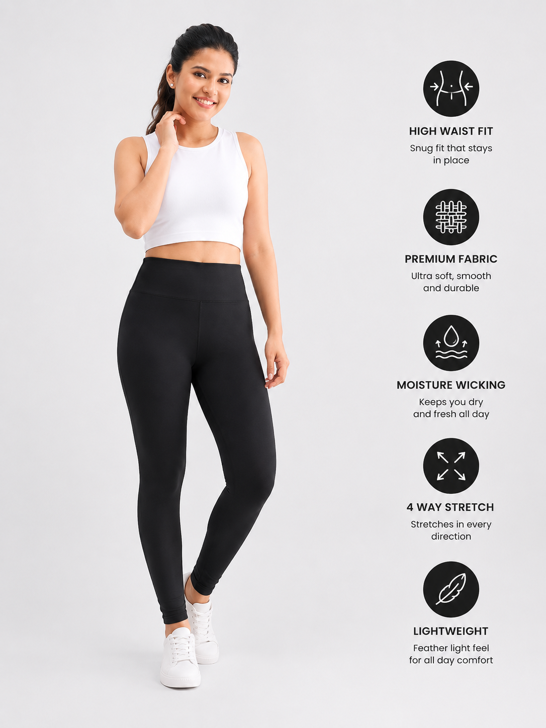 Cotton Lycra Leggings BLACK - ultra soft (Mixed Size)