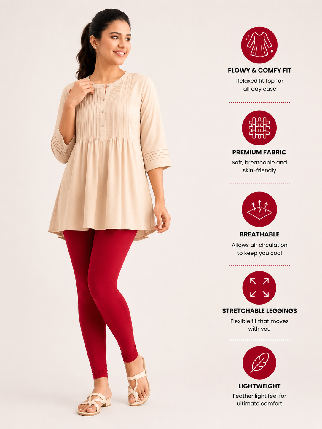 Cotton Lycra Leggings RED - ultra soft (Mixed Size)