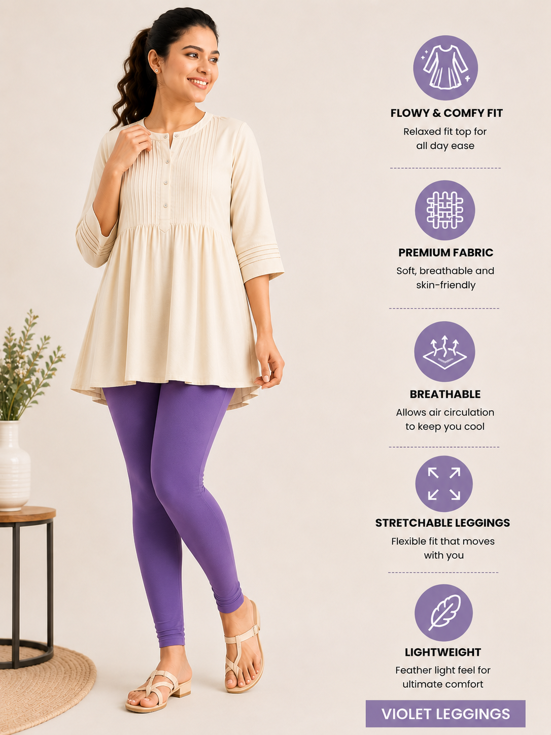 Cotton Lycra Leggings violet - ultra soft (Mixed Size)